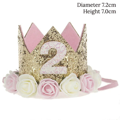 Baby Birthday Party Hat Crown 1 2 3 Year Baby Girl Princess Crown Headband Baby Shower First 1st Happy Birthday Party Decor kids