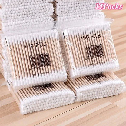 100Pcs/Pack Baby Cotton Swabs Wooden Stick Soft Tip Buds for Ear Nose Cleaning 1-20 Packs Infants Kids Hygiene Care Beauty Tools