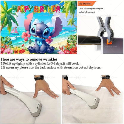 Cartoon Lilo&Stitch Party Backdrops Children's Happy Birthday Decoration Photographic Ocean Flower Background Baby Shower Banner