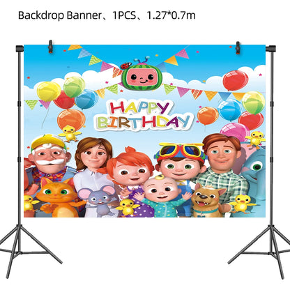 Cartoon JJ Melon Birthday Party Decorations Disposable Tableware Cup Plate Tablecloth Cake Topper Balloon for Kids Baby Shower