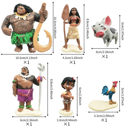 6PCS Moana Princess Cake Toppers, Moana Themed Party Supplies, Cake Toppers for Kids Girls Fans Birthday Baby Shower Decoration