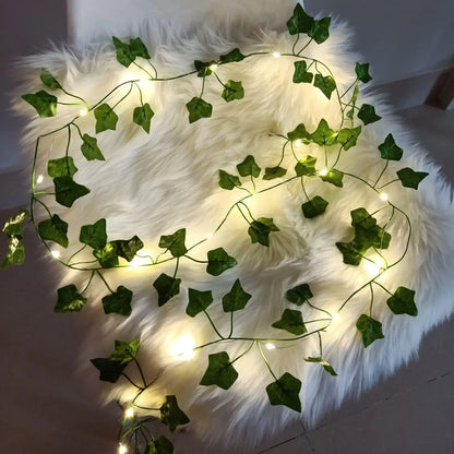 2 Meters LED light string Artificial Green Vine Home christmas  Wedding Bridal garden Hanging green plants party DIY Decoration