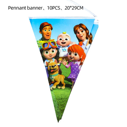 Cartoon JJ Melon Birthday Party Decorations Disposable Tableware Cup Plate Tablecloth Cake Topper Balloon for Kids Baby Shower