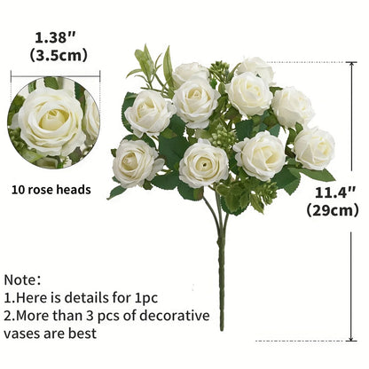 10 Heads Artificial Flowers Scrapbooking Silk Roses Christmas Wedding Party Bouquet Household Products Vases for Home Decoration