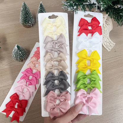 10Pcs/Set New Cute Solid Ribbon Bowknot Hair Clips for Baby Girls Handmade Bows Hairpin Barrettes Headwear Kids Hair Accessories