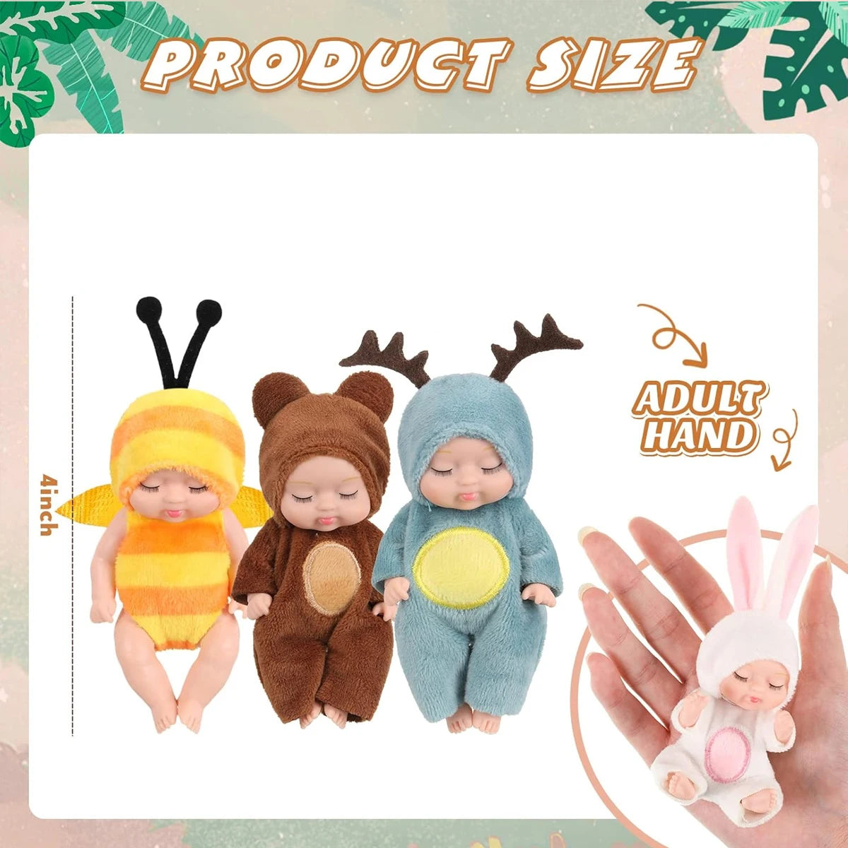1/6 Pcs 4 Inch Mini Reborn Baby Dolls Toy Set Realistic Baby Doll with Cute Animal Clothes Gifts for Birthday Christmas Exquisit