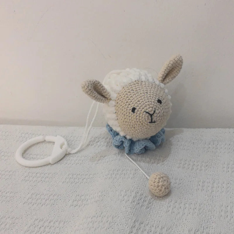 Handmade Crochet Bear Animal Head Knitting Rattle With Music DIY Baby Infant Newborn Teether Sensory Toy