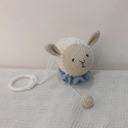 Handmade Crochet Bear Animal Head Knitting Rattle With Music DIY Baby Infant Newborn Teether Sensory Toy