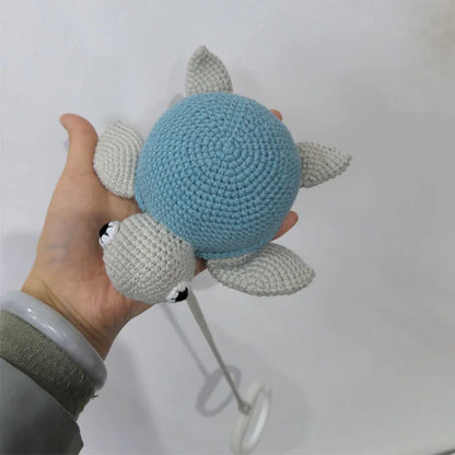 Handmade Crochet Bear Animal Head Knitting Rattle With Music DIY Baby Infant Newborn Teether Sensory Toy