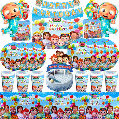 Cartoon JJ Melon Birthday Party Decorations Disposable Tableware Cup Plate Tablecloth Cake Topper Balloon for Kids Baby Shower