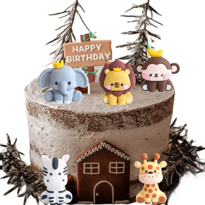 Jungle Safari Animal Cake Toppers with Elephant Giraffe Lion Monkey for Jungle Themed Party Baby Showers Kids Birthday Party