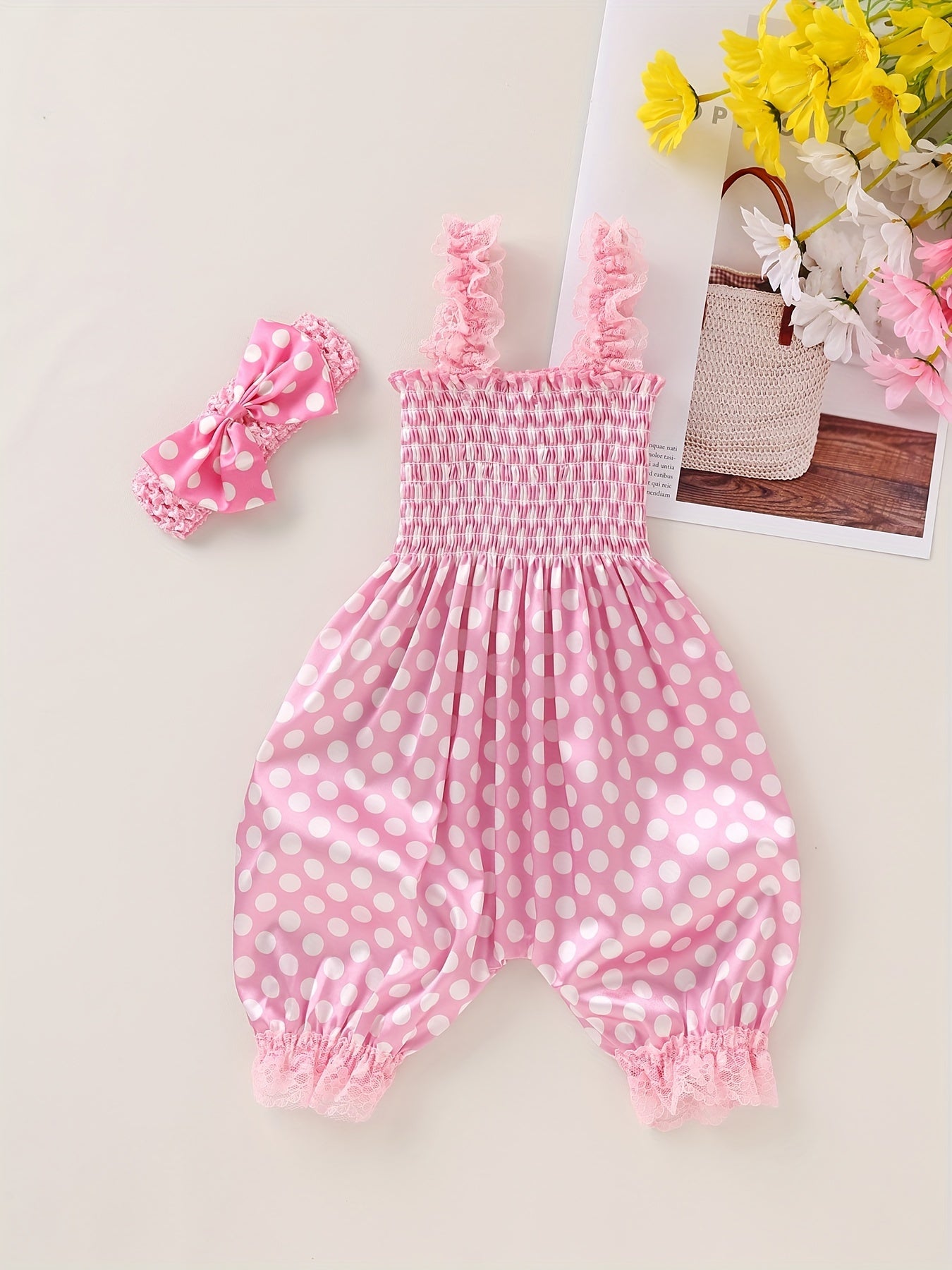 2pcs Baby Girl Summer Outfit Set - Sleeveless Smock Dress & Matching Hair Clips, Lightweight White & Blue Floral Romper, Non-Stretch Breathable Fabric for Photoshoots, Beach & Casual Attire (Hand Washable), Perfect for Outdoo