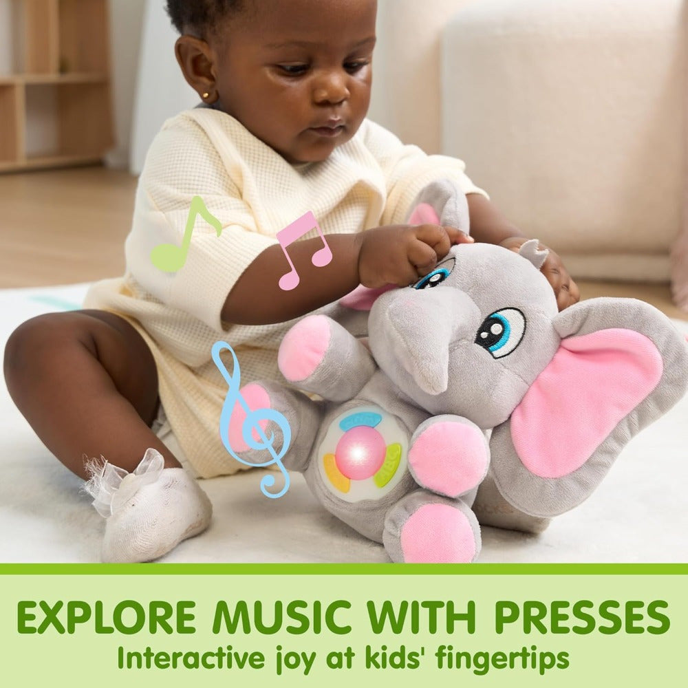 SYNCFUN Musical Elephant Plush Baby Toy with Music & Lights - Interactive Stuffed Animal with 12 Song Library, Soft Sensory Toy with Heart-Shaped Light & Expressive Eyes, Safe for 6+ Months, Motor Skill Development Gift for B
