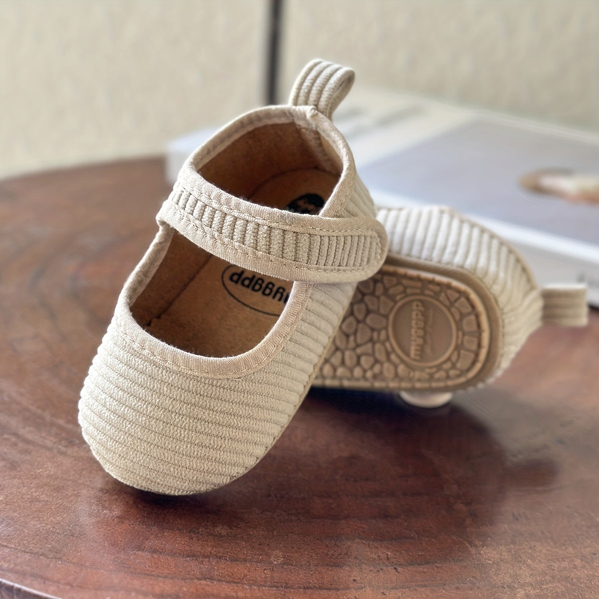 Newborn Baby Girls Geometric Patterned Corduroy Crib Shoes with Breathable TPR Sole, Hook-and-Loop Fastener and Spike Embellishment for All-Season Wear