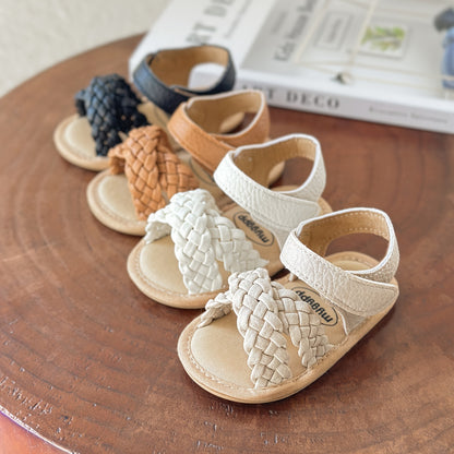 Newborn Baby Girls Geometric Patterned Corduroy Crib Shoes with Breathable TPR Sole, Hook-and-Loop Fastener and Spike Embellishment for All-Season Wear