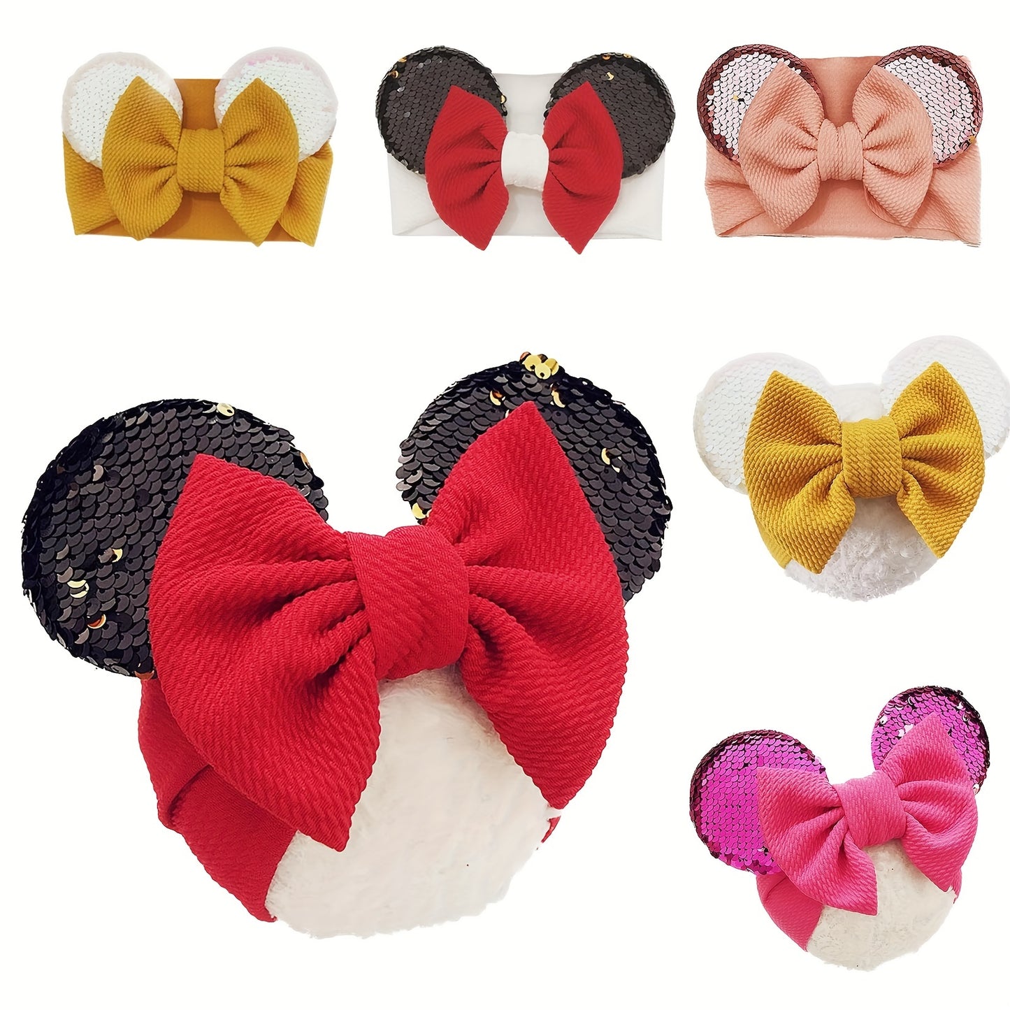 Adorable Baby Ear Knotted Turban with Sequin Bow - Perfect for Toddler Girls' Costumes and Cartoon Cosplay!