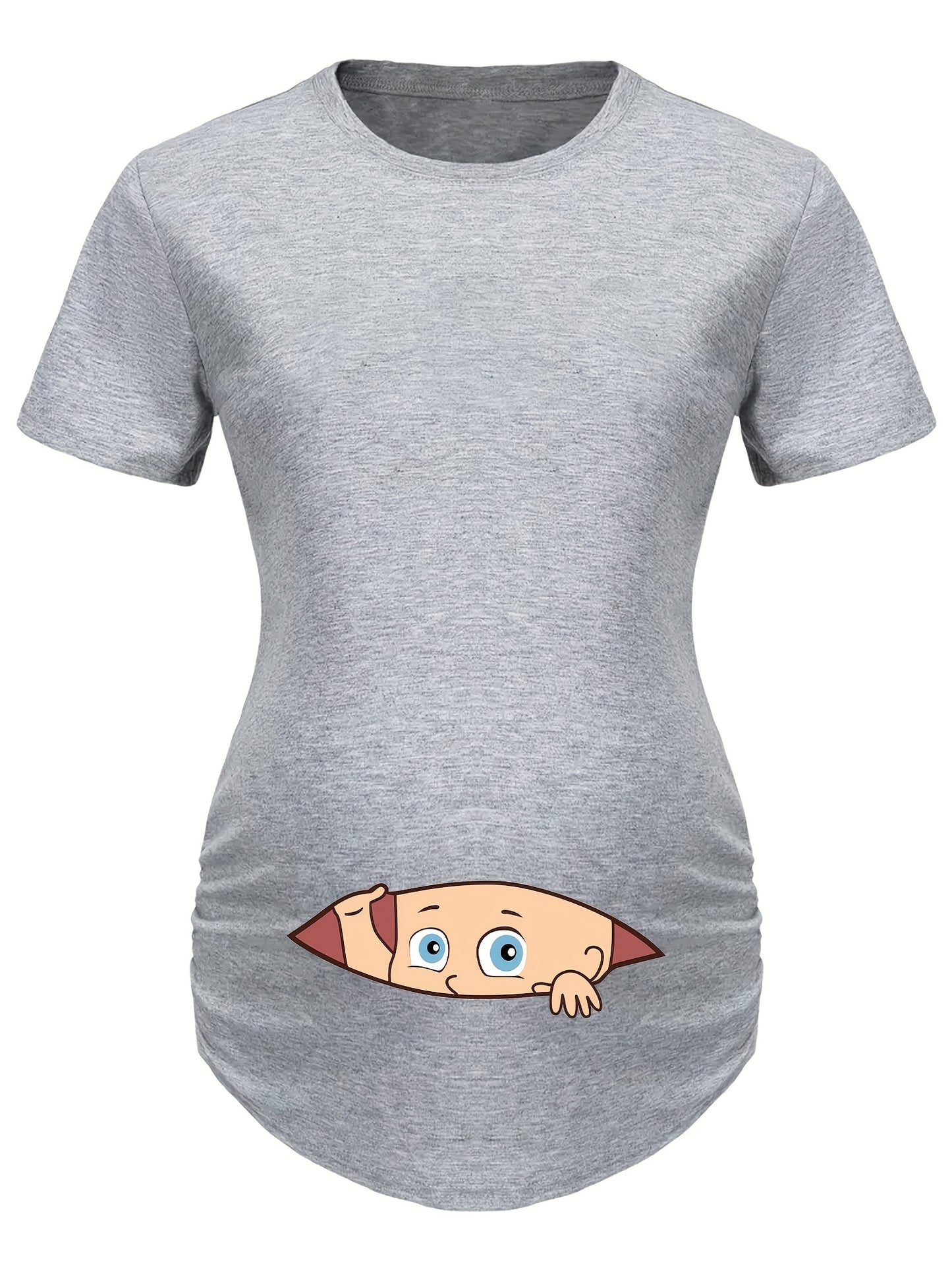 Letter Printed Short-sleeved Maternity Wear Black Maternity T-shirt With Big-eyed Baby Pattern