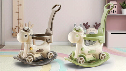 4-in-1 Rocking Horse Toy for Toddlers 1- (1+ Years) - Convertible Balance Bike, Ride-On Horse with Detachable Balance Board & Footrest, Push Handle & Guard Rails - Sturdy Construction, Smooth-Rolling Wheels - Ideal Birthday G