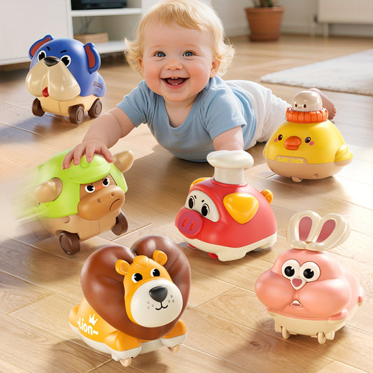 JOVOW, 6pcs Inertia Animal Toy Car, Color Press Type Animal Car, Press And Walk Baby Toy Car, Parent-child Interaction, Exercise Baby's Hand Eye Coordination, Ideal Toy for Infants And Young Children