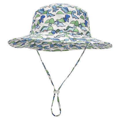 Baby Solid Color Animal Dinosaur Octopus Print Bucket Hat Sunscreen Wide Brim Beach Basin Hat For Girls And Boys