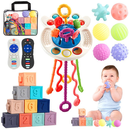 Halloween Baby Toy Set - Stimulate Sensory Growth & Fine Motor Skills - Pull-String, Stacking Blocks, Remote Control - Perfect Educational Christmas Gift for 6-12 Month Infants Birthday
