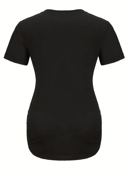 Letter Printed Short-sleeved Maternity Wear Black Maternity T-shirt With Big-eyed Baby Pattern