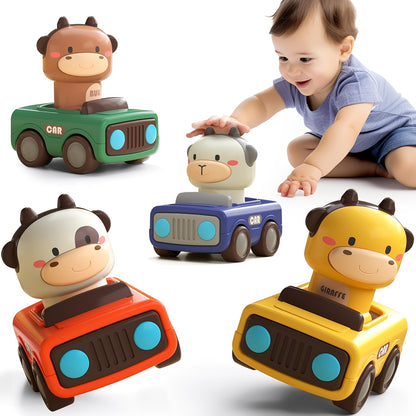4 Sets Of Push-to-go Inertia Animal Car Children'S Toys, 1-3 Year-old Baby Toy Car, Suitable For Parent-child Interaction Exercise Baby Hand-eye Coordination, Birthday Easter Gifts For Boys And Girls