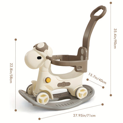 4-in-1 Rocking Horse Toy for Toddlers 1- (1+ Years) - Convertible Balance Bike, Ride-On Horse with Detachable Balance Board & Footrest, Push Handle & Guard Rails - Sturdy Construction, Smooth-Rolling Wheels - Ideal Birthday G