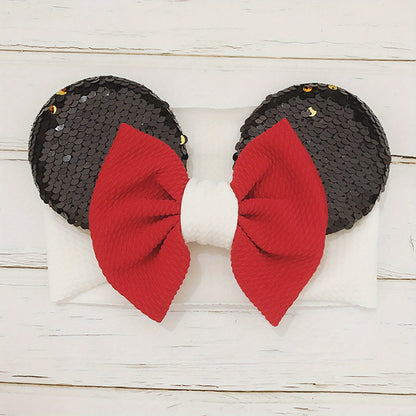 Adorable Baby Ear Knotted Turban with Sequin Bow - Perfect for Toddler Girls' Costumes and Cartoon Cosplay!