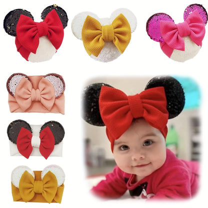 Adorable Baby Ear Knotted Turban with Sequin Bow - Perfect for Toddler Girls' Costumes and Cartoon Cosplay!