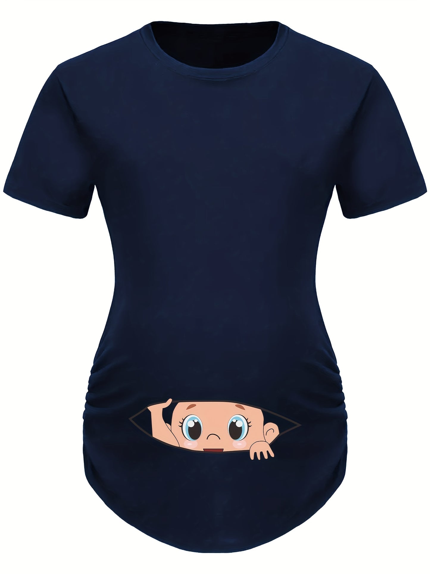 Letter Printed Short-sleeved Maternity Wear Black Maternity T-shirt With Big-eyed Baby Pattern
