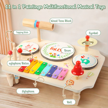 Children's Drum Kit, Multi-in-1 Musical Instruments Children From 1 2 3 Years With Xylophone, Baby Toy, Children's Toy, Wooden Toy For Easter, Christmas, Gift For Boys And Girls