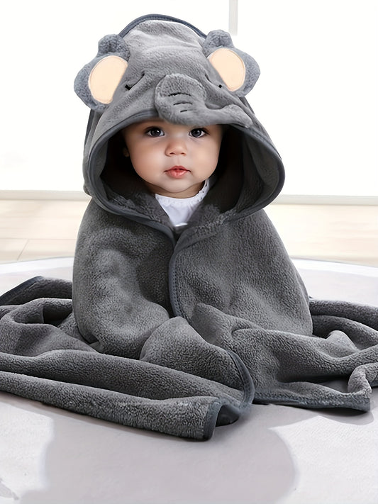 Super Absorbent Microfiber Baby Bathrobe - Adorable Elephant Hooded Towel with Matching Hat, Soft & Cozy for Boys and Girls 0-2 Years, Cartoon Design, Machine Washable, Baby Bath Accessories