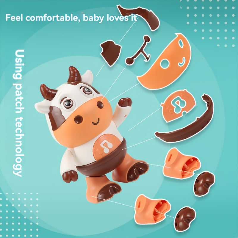 Interactive Dancing Cow Baby Toy with Music and Lights, Educational Early Learning Toy for Toddlers 0-3 Years, Plastic, Child-Safe Soft Glow, Bilingual Features - Gift for Young Children (Batteries Not Included) - from Chines