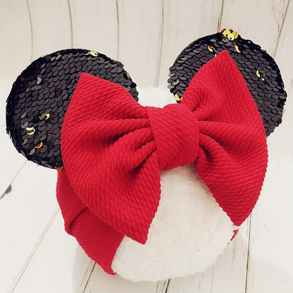 Adorable Baby Ear Knotted Turban with Sequin Bow - Perfect for Toddler Girls' Costumes and Cartoon Cosplay!
