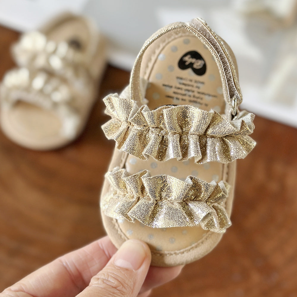 Floral Non-slip Baby Girl Sandals with Ruffle Trim – Comfy Open Toe Toddler Princess Shoes for Spring/Summer