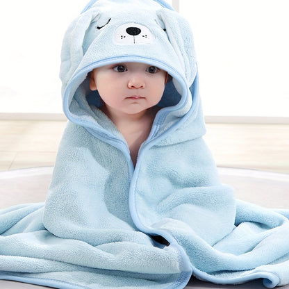 Super Absorbent Microfiber Baby Bathrobe - Adorable Elephant Hooded Towel with Matching Hat, Soft & Cozy for Boys and Girls 0-2 Years, Cartoon Design, Machine Washable, Baby Bath Accessories