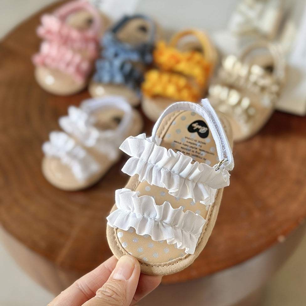 Floral Non-slip Baby Girl Sandals with Ruffle Trim – Comfy Open Toe Toddler Princess Shoes for Spring/Summer