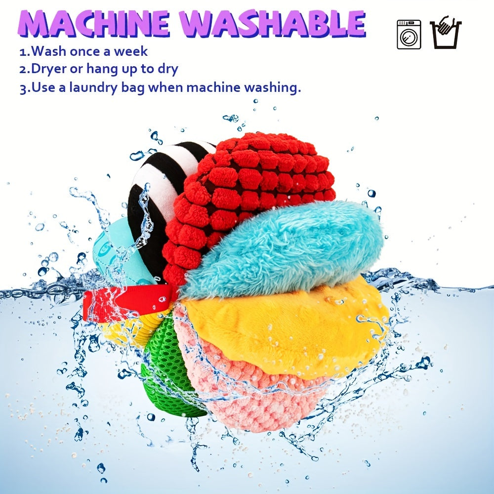 8-in-1 Sensory Balls For Infant Toddlers, Rainbow Fabric Baby Toy For Sensory Development, Toys For Babies 6-12 Months, 8 Different Sensory Tactile Textures With Crinkle Rattle Squeakers